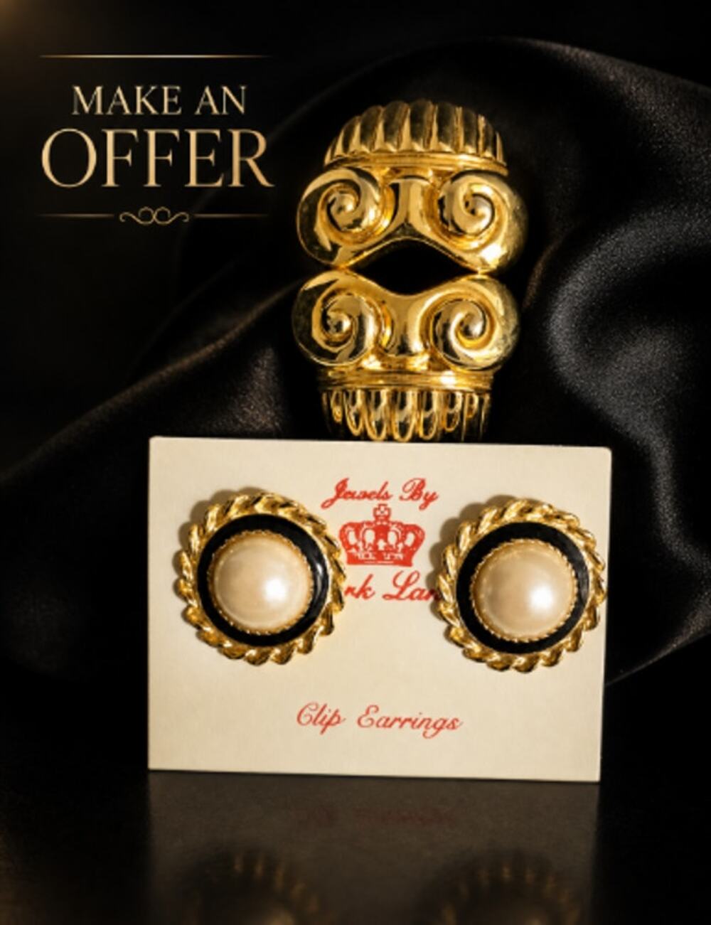 VTG Park Lane Parthenon Bangle & Ebony and IvoryFaux Pearl Clip Earring Set NEW